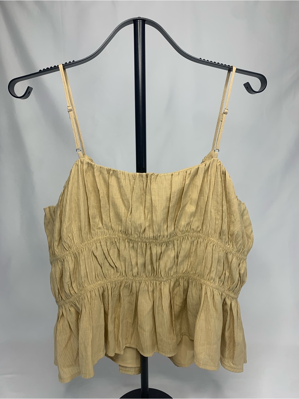 LOFT Beige Ruched Spaghetti Strap Peplum Cami